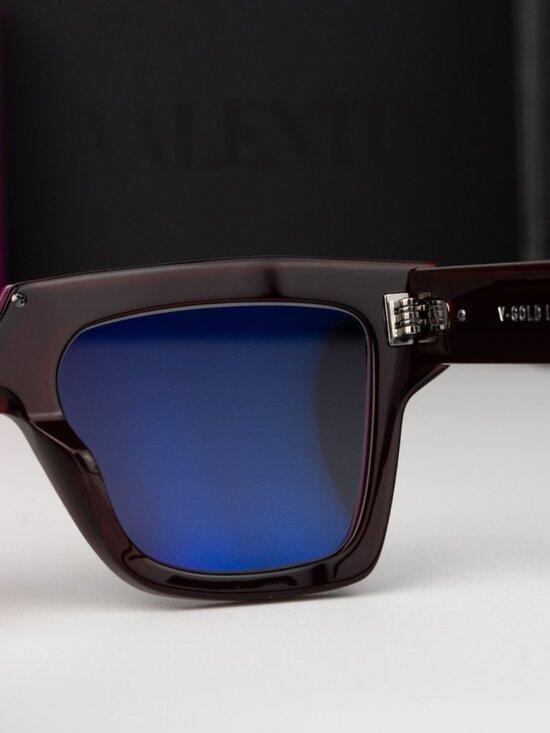 Valentino Women Sunglasses Burgundy Grey Square V-GOLD I VLS-162 C NEW AUTHENTIC main image 8